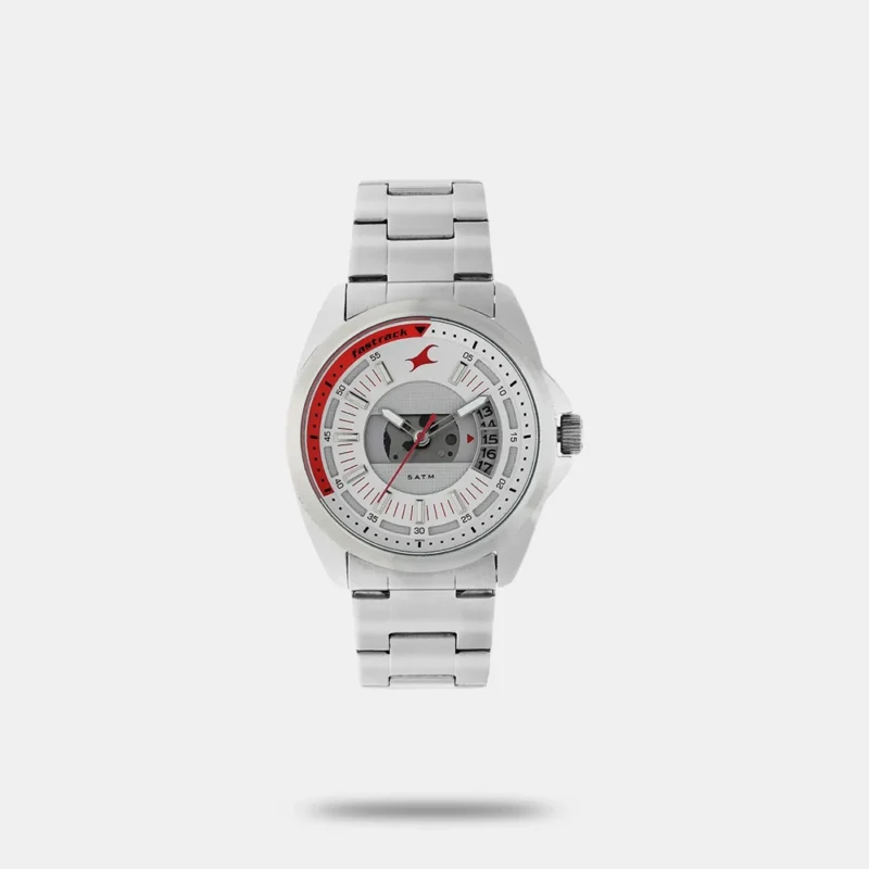Fastrack Loopholes Quartz Analog with Date White Dial Stainless Steel Strap Watch for Guys 38049SM02