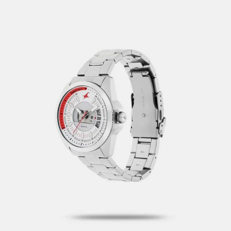 Fastrack Loopholes Quartz Analog with Date White Dial Stainless Steel Strap Watch for Guys 38049SM02 - Image 2