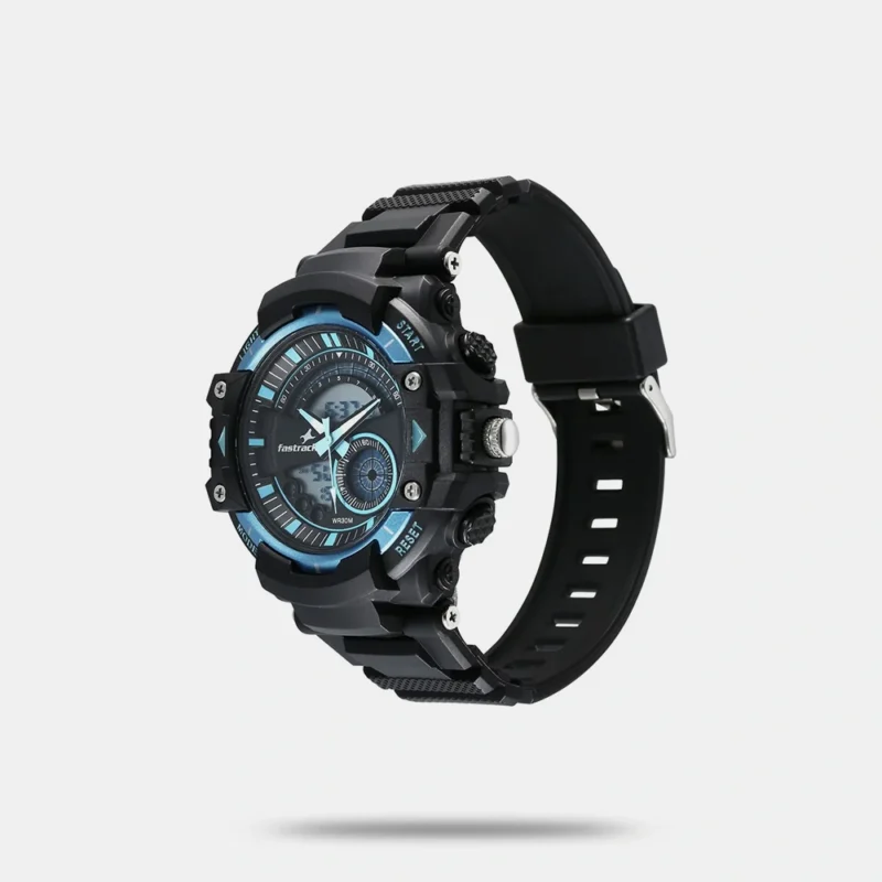 Fastrack StreetStyle Quartz Digital Black And Blue Dial Black PU Strap Unisex Watch 38097PP01W - Image 2