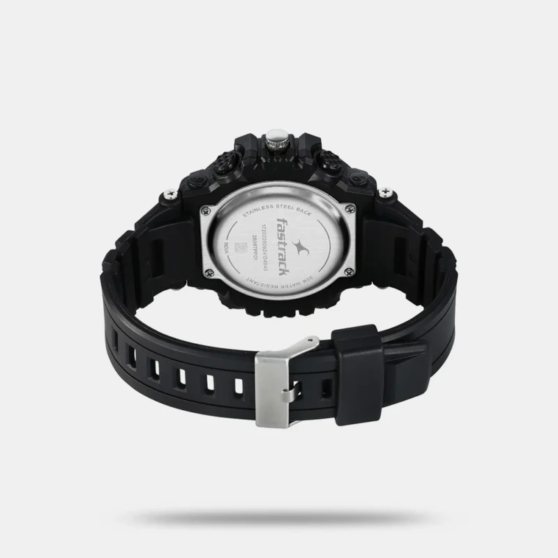 Fastrack StreetStyle Quartz Digital Black And Blue Dial Black PU Strap Unisex Watch 38097PP01W - Image 3