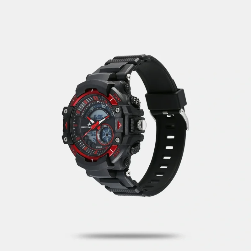 Fastrack StreetStyle Quartz Digital Black And Red Dial Black PU Strap Unisex Watch 38097PP02W - Image 2