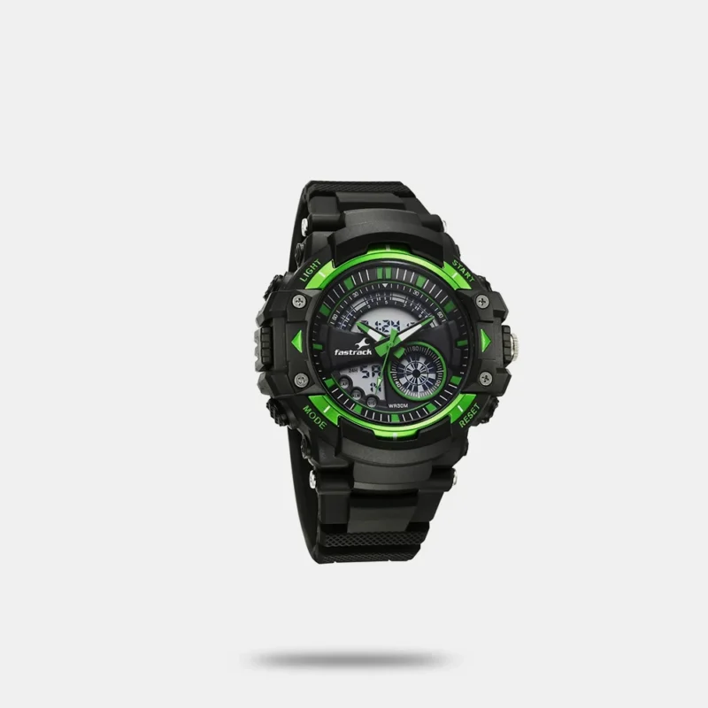 Fastrack StreetStyle Quartz Digital Black And Green Dial Black PU Strap Unisex Watch 38097PP03W - Image 2