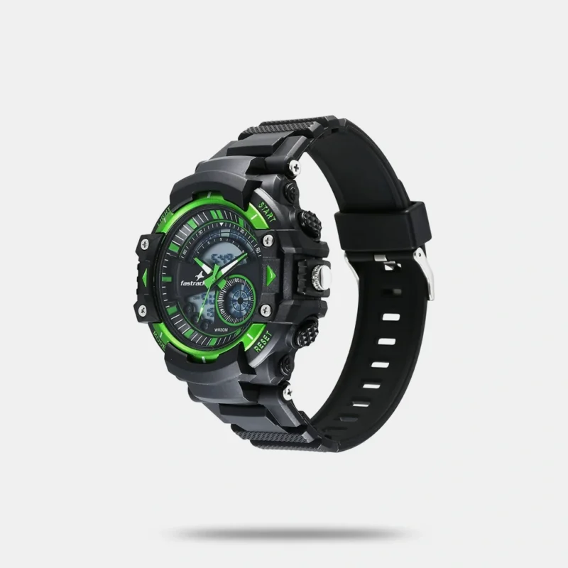 Fastrack StreetStyle Quartz Digital Black And Green Dial Black PU Strap Unisex Watch 38097PP03W - Image 3