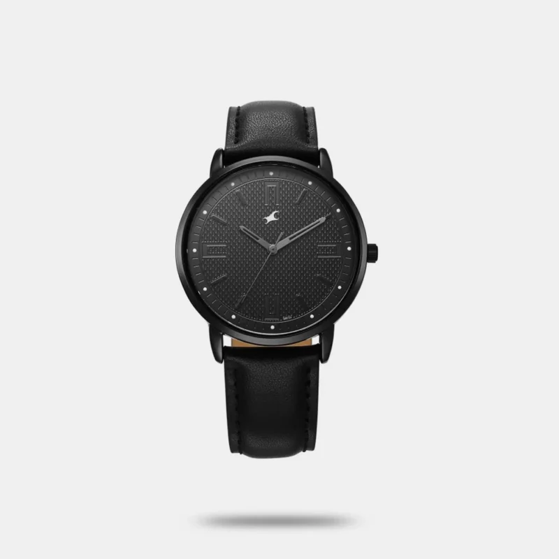 Fastrack Stunners X Quartz Analog Black Dial Leather Strap Watch For Guys 38159NL01