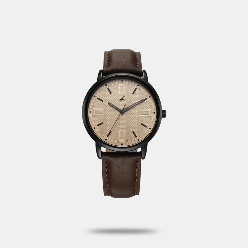 Fastrack Stunners X Quartz Analog Beige Dial Leather Strap Watch For Guys 38159NL02