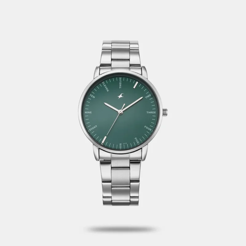 Fastrack Stunners X Quartz Analog Green Dial Stainless Steel Strap Watch For Guys 38159SM03