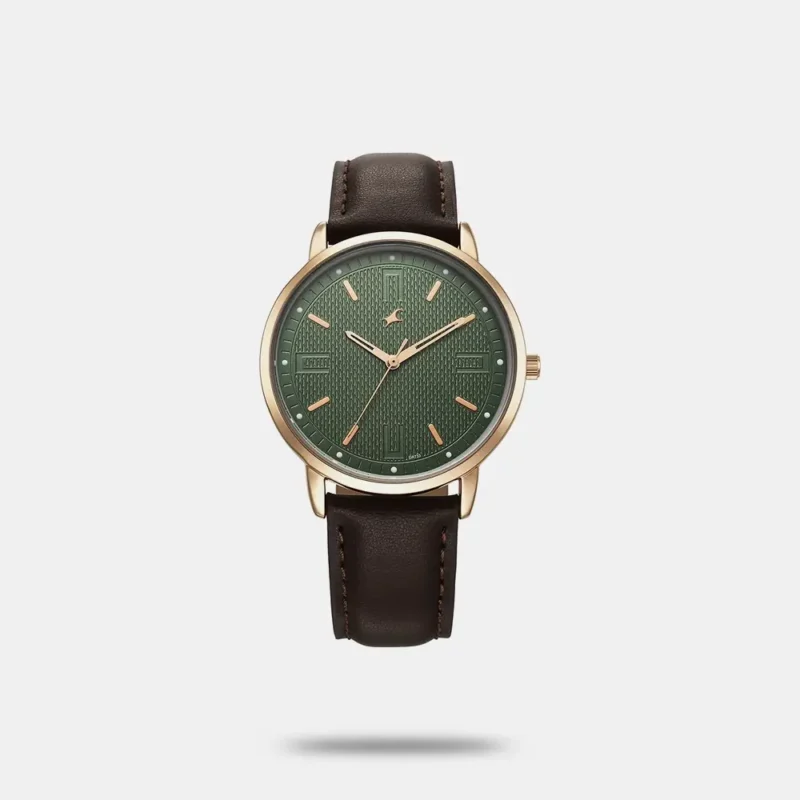 Fastrack Stunners X Quartz Analog Green Dial Leather Strap Watch For Guys 38159WL01