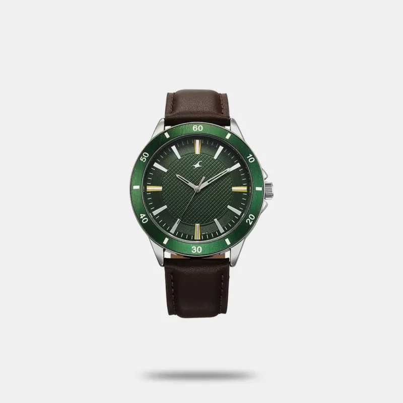Fastrack Stunners X Quartz Analog Green Dial Leather Strap Watch For Guys 38160SL02