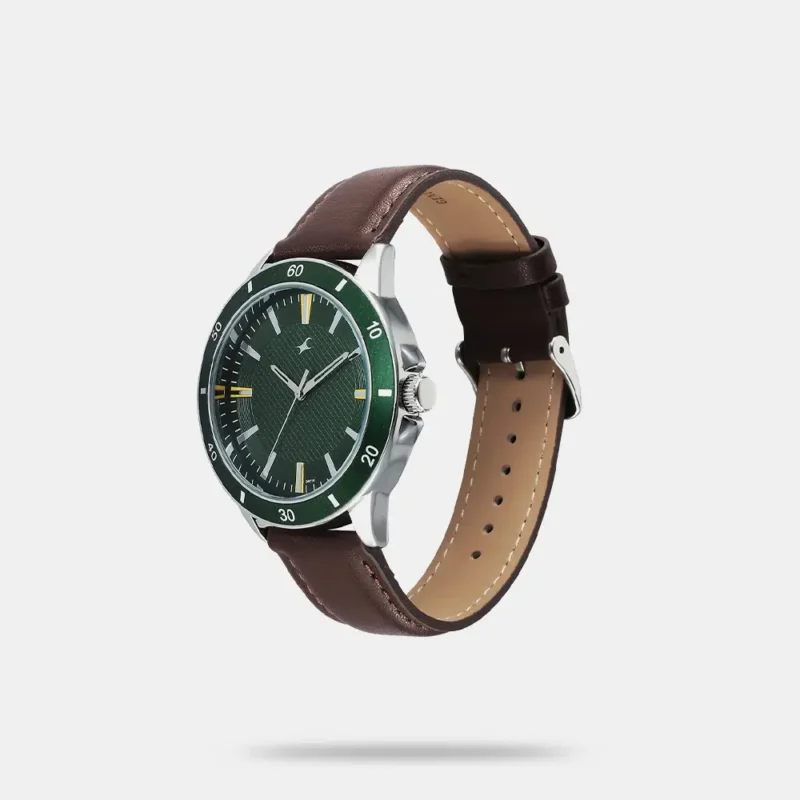 Fastrack Stunners X Quartz Analog Green Dial Leather Strap Watch For Guys 38160SL02 - Image 2