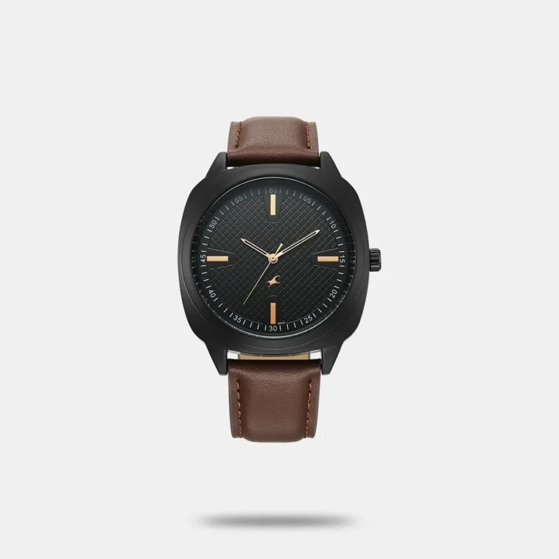 Fastrack Stunners X Quartz Analog Black Dial Leather Strap Watch For Guys 38161NL01