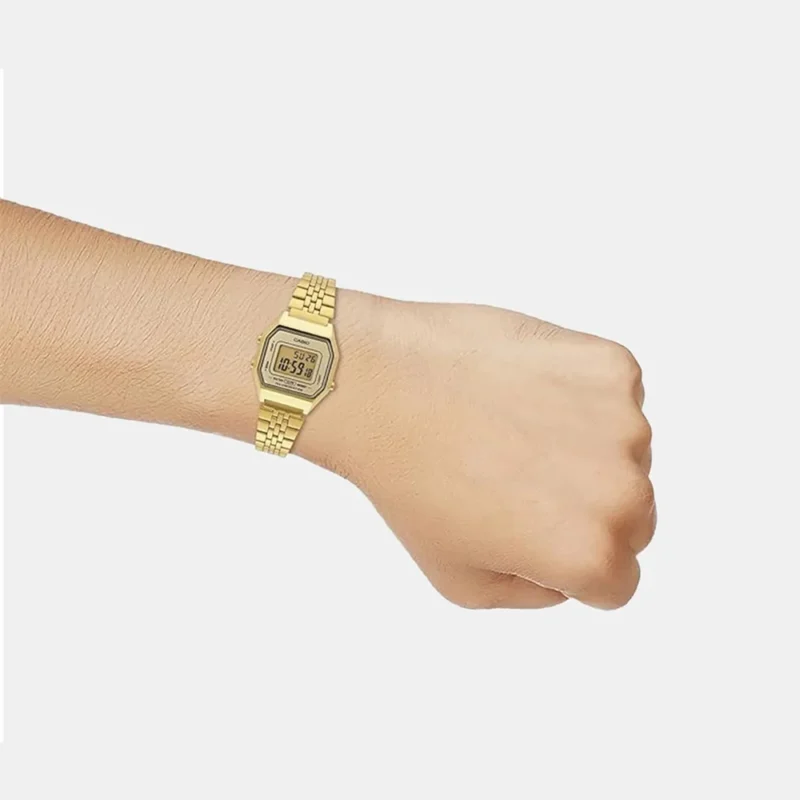 Casio Vintage LA680WGA-9DF Digital Gold Dial Women Watch Gold Stainless Steel Strap D345 - Image 4