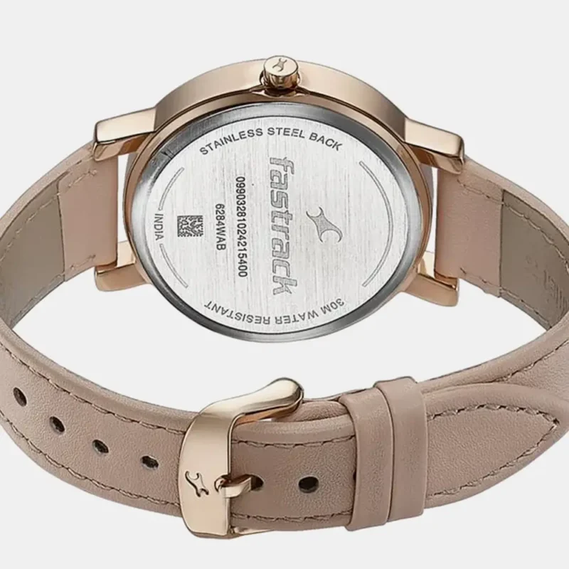 Fastrack Style Up Quartz Analog Pink Mother Of Pearl Dial Pink Leather Strap Watch For Girls 6284WL03 - Image 3