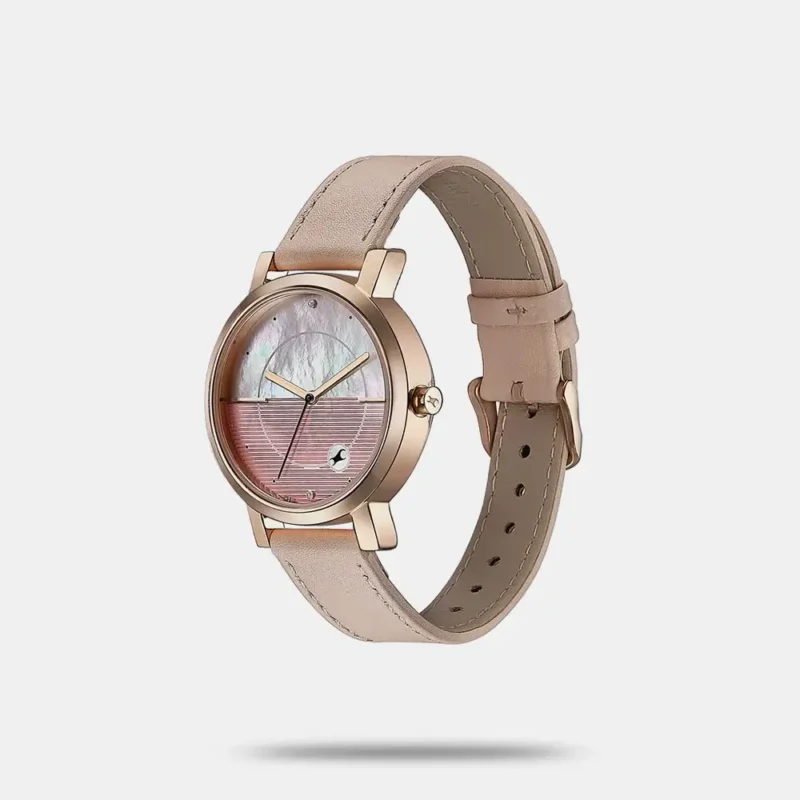 Fastrack Style Up Quartz Analog Pink Mother Of Pearl Dial Pink Leather Strap Watch For Girls 6284WL03 - Image 2