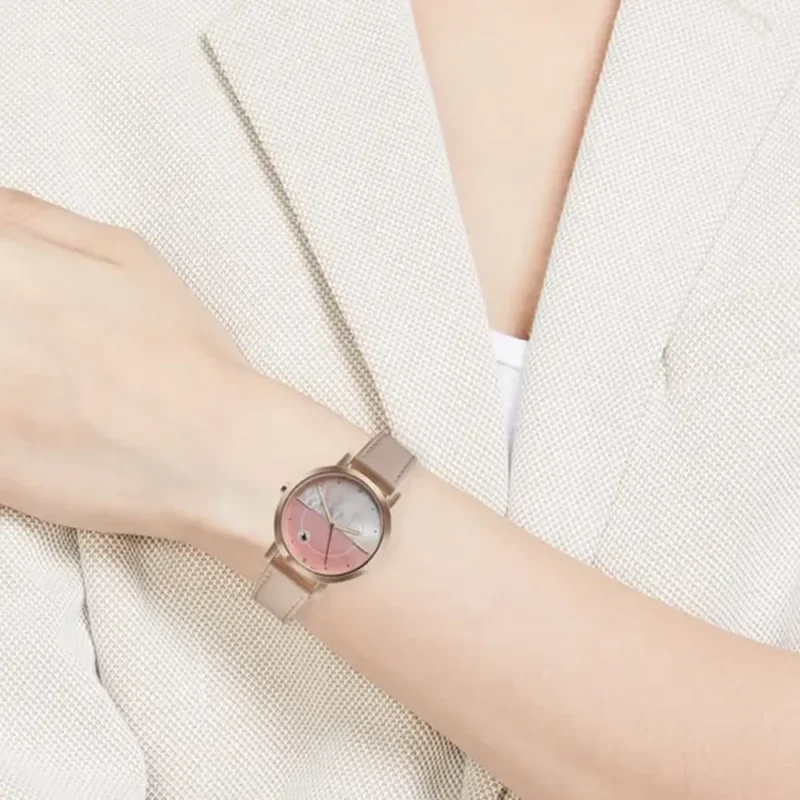 Fastrack Style Up Quartz Analog Pink Mother Of Pearl Dial Pink Leather Strap Watch For Girls 6284WL03 - Image 4