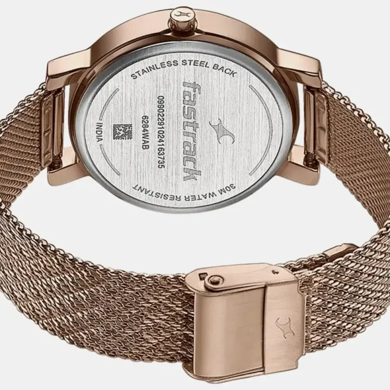 Fastrack Style Up Quartz Analog Mother Of Pearl Dial Rose Gold Stainless Steel Strap Watch For Girls 6284WM05 - Image 4