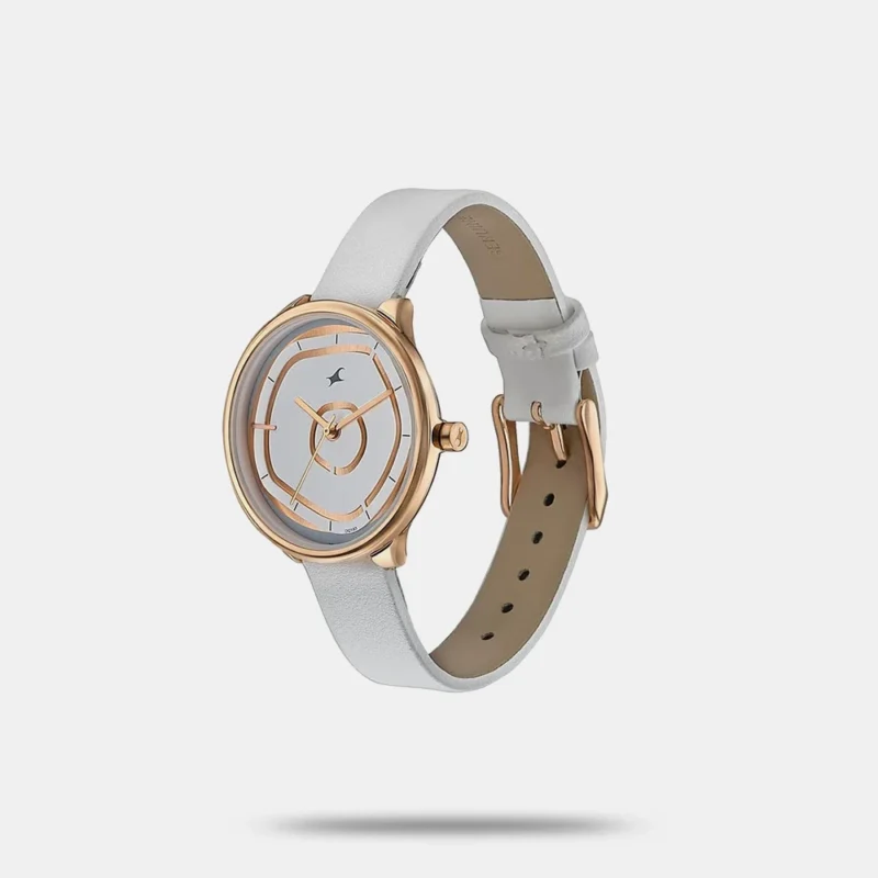 Fastrack Stunners Multifunction Rose Gold Dial White Leather Strap Watch For Girls 6303WL02 - Image 2