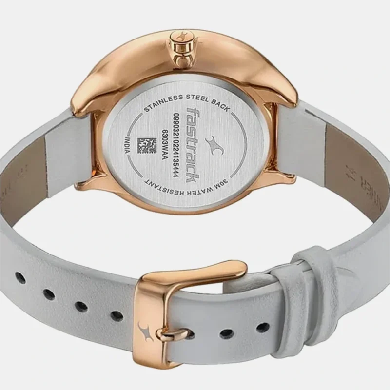 Fastrack Stunners Multifunction Rose Gold Dial White Leather Strap Watch For Girls 6303WL02 - Image 3