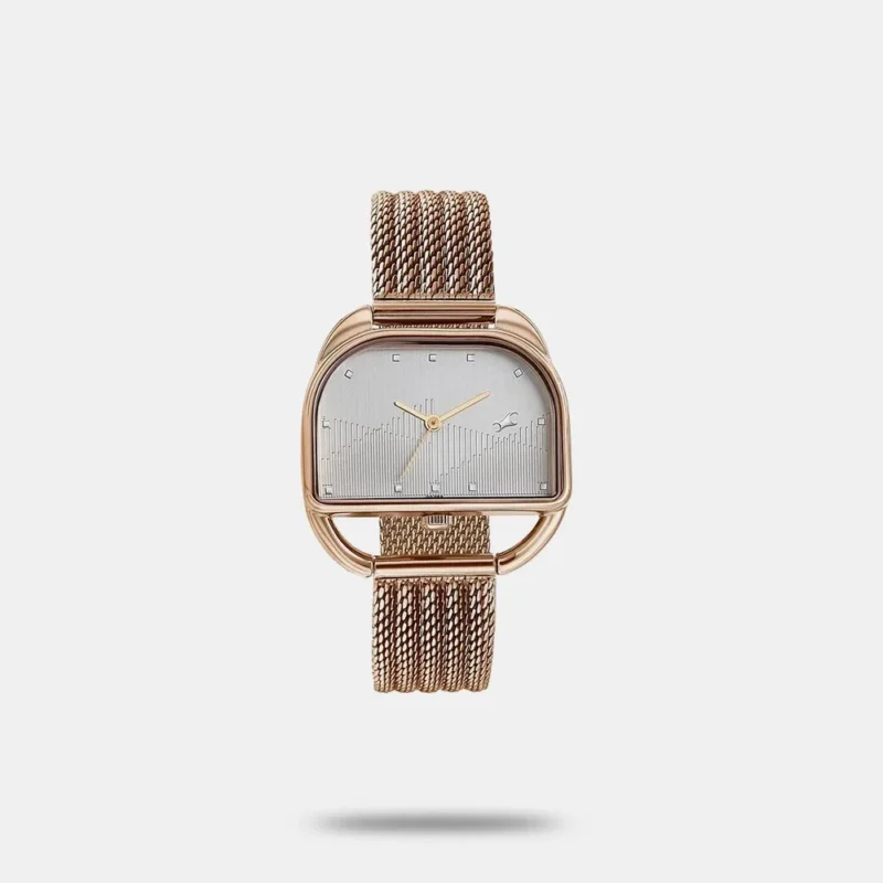 Fastrack Style Up Quartz Analog Silver Dial Rose Gold Stainless Steel Strap Watch For Girls 6307WM01