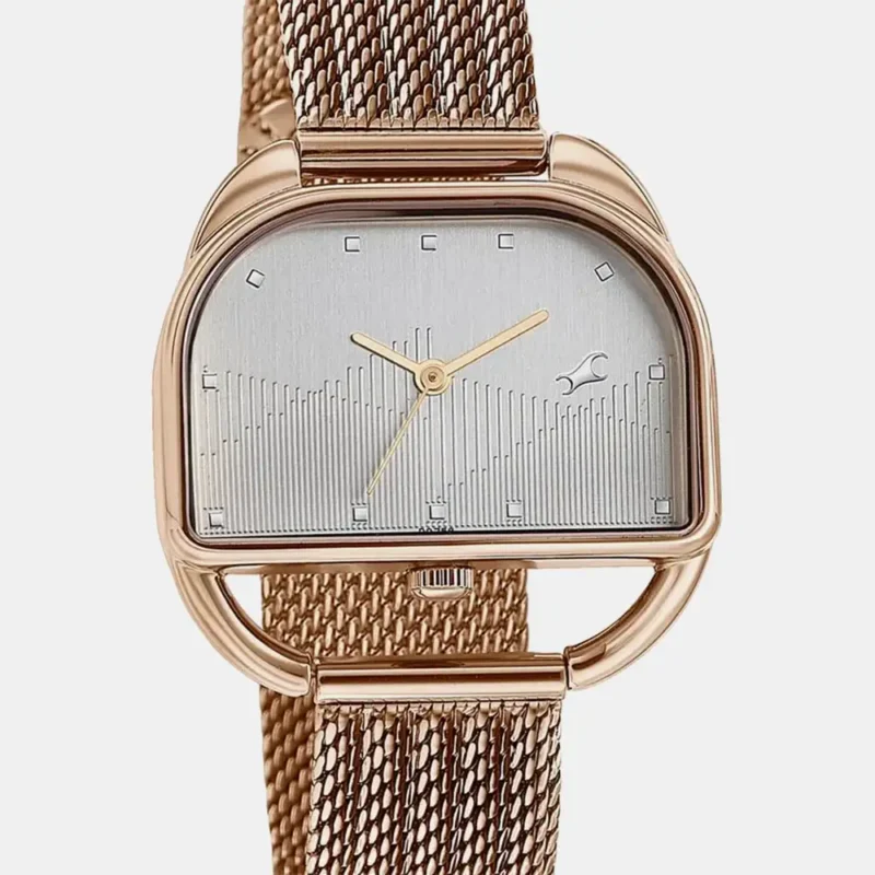 Fastrack Style Up Quartz Analog Silver Dial Rose Gold Stainless Steel Strap Watch For Girls 6307WM01 - Image 3