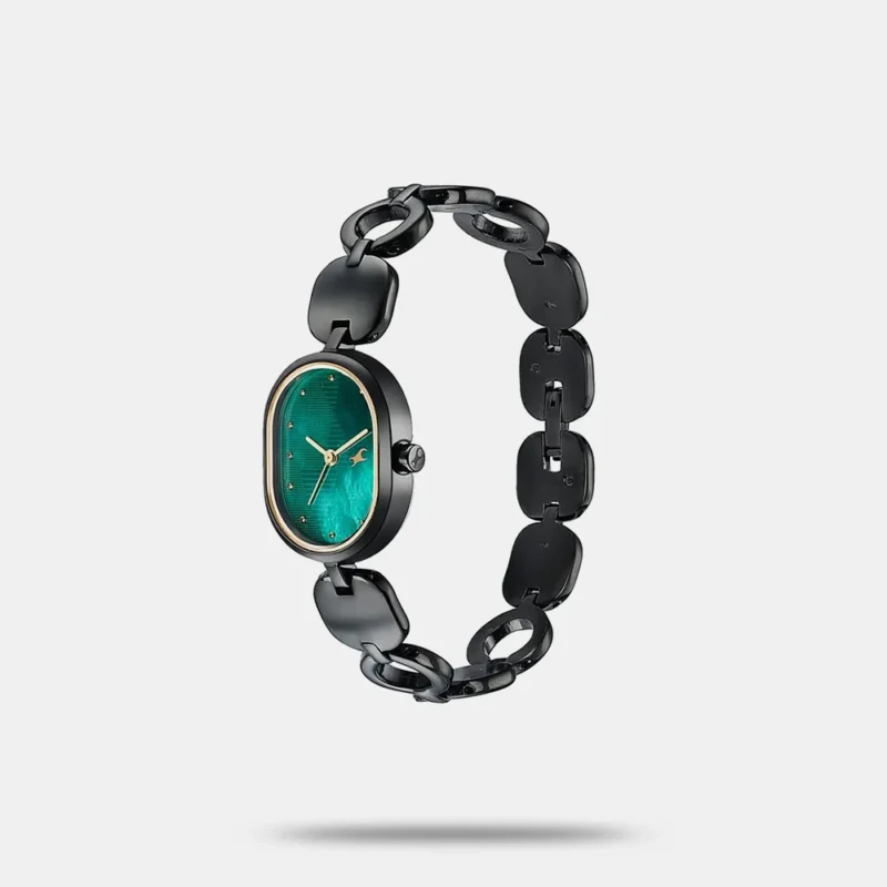 Fastrack Style Up Quartz Analog Green Mother Of Pearl Dial Black Metal Strap Watch For Girls 6309NM01 - Image 3