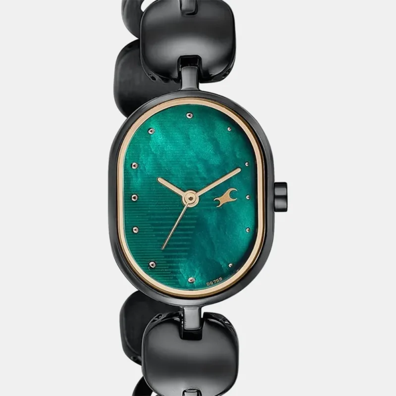 Fastrack Style Up Quartz Analog Green Mother Of Pearl Dial Black Metal Strap Watch For Girls 6309NM01 - Image 2
