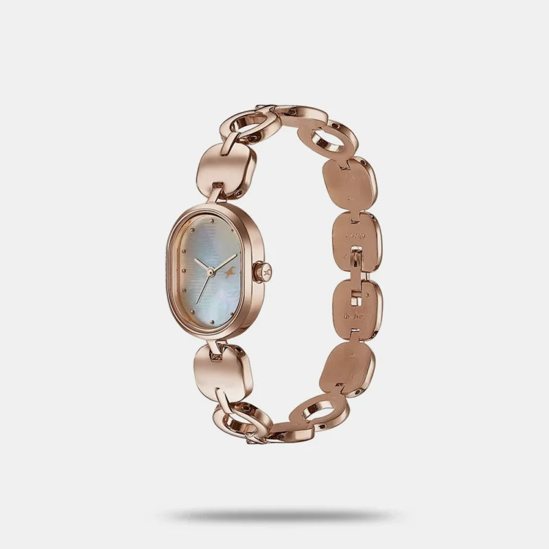 Fastrack Style Up Quartz Analog Mother Of Pearl Dial Rose Gold Metal Strap Watch For Girls 6309WM01 - Image 2