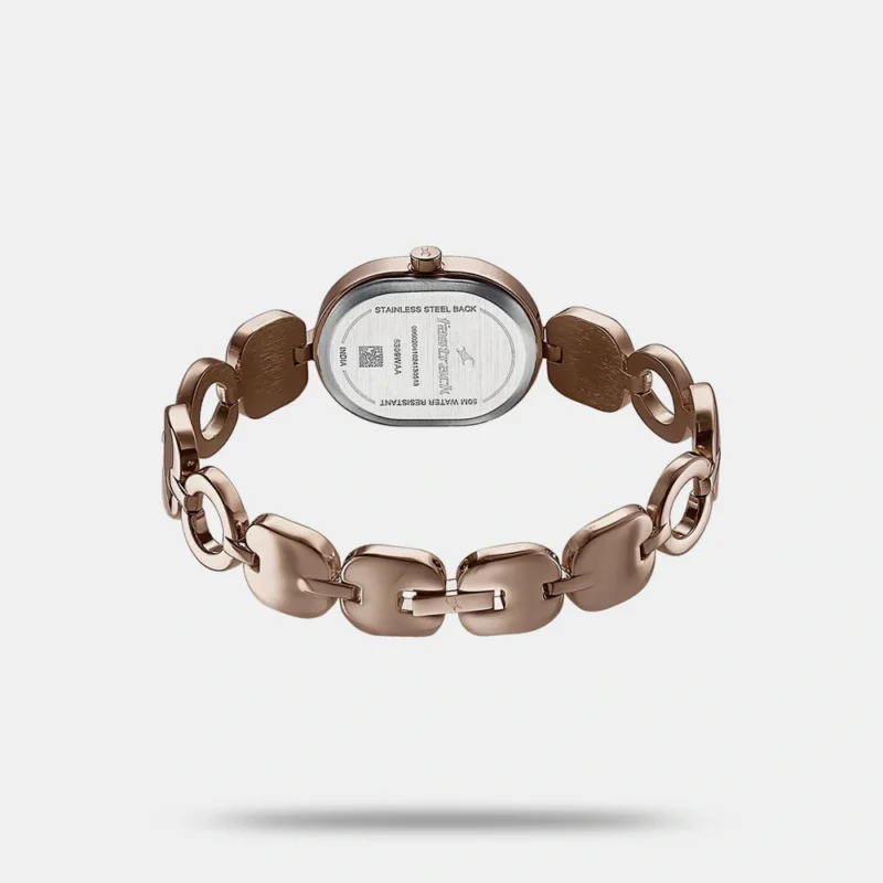 Fastrack Style Up Quartz Analog Mother Of Pearl Dial Rose Gold Metal Strap Watch For Girls 6309WM01 - Image 3