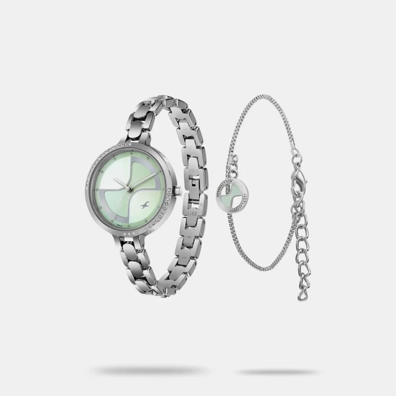 Fastrack Pulse Quartz Analog Green Dial Metal Strap Watch For Girls 6311SM01F - Image 2