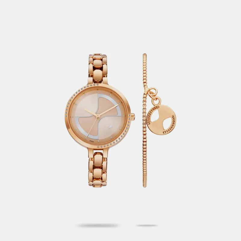 Fastrack Pulse Quartz Analog Rose Gold Dial Metal Strap Watch For Girls 6311WM01F