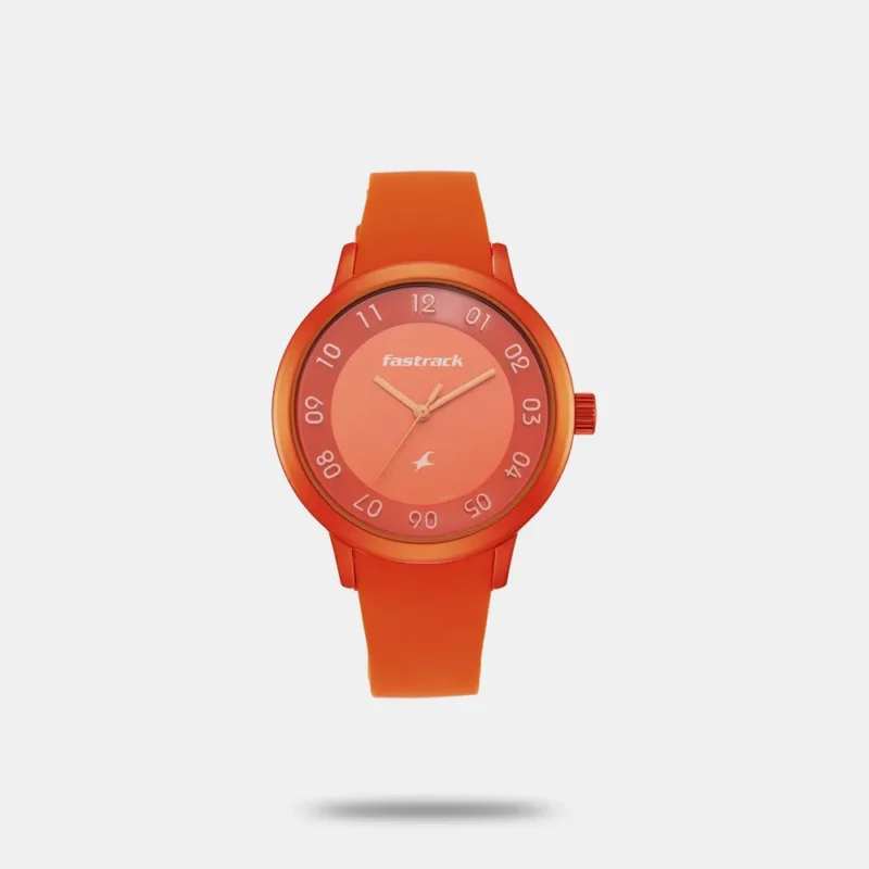 Fastrack Pop Colours Orange Dial Silicone Strap Watch for Girls 68025AP03