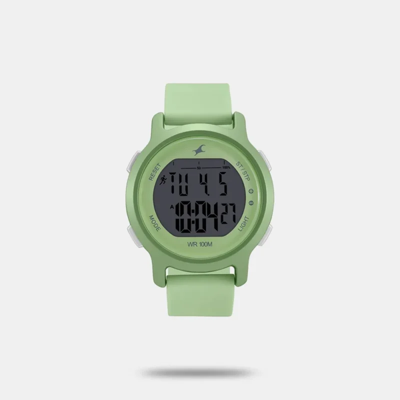 Fastrack Street Line Digital Dial Green Silicone Strap Watch for Girls 68027PP01