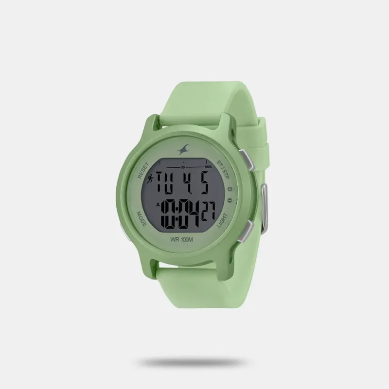 Fastrack Street Line Digital Dial Green Silicone Strap Watch for Girls 68027PP01 - Image 2