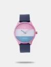 Get this analog watch from the Younique collection by Fastrack to amp up your style. Its round-shaped pink dial is protected in a case of 41.2 mm diameter. The silicon strap of this watch exudes a pink hue for an eye-catching look. Its buckle clasp ensures a secured fit around your wrist. The inclusion of plain 3-hand quartz movement adds to its features.