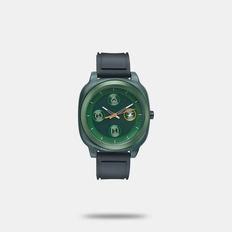 Fastrack Hype Retro Aracde Quartz Analog Unisex Watch With Green Dial Black Silicone Strap Watch For Unisex 68034PP09W