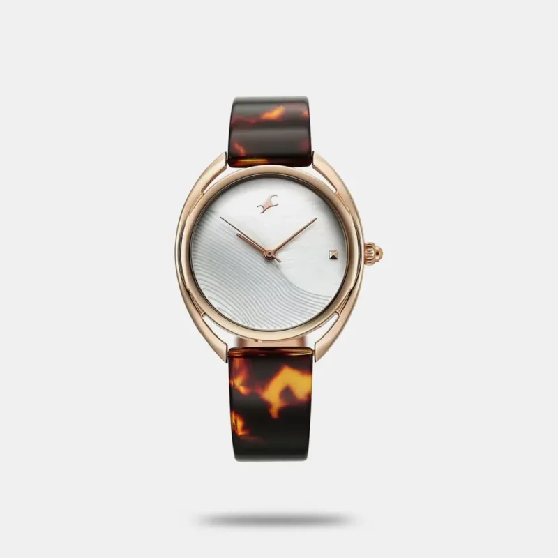 Fastrack Younique Quartz Analog Mother Of Pearl Dial Acetate And Metal Strap Watch For Girls 68036KD02