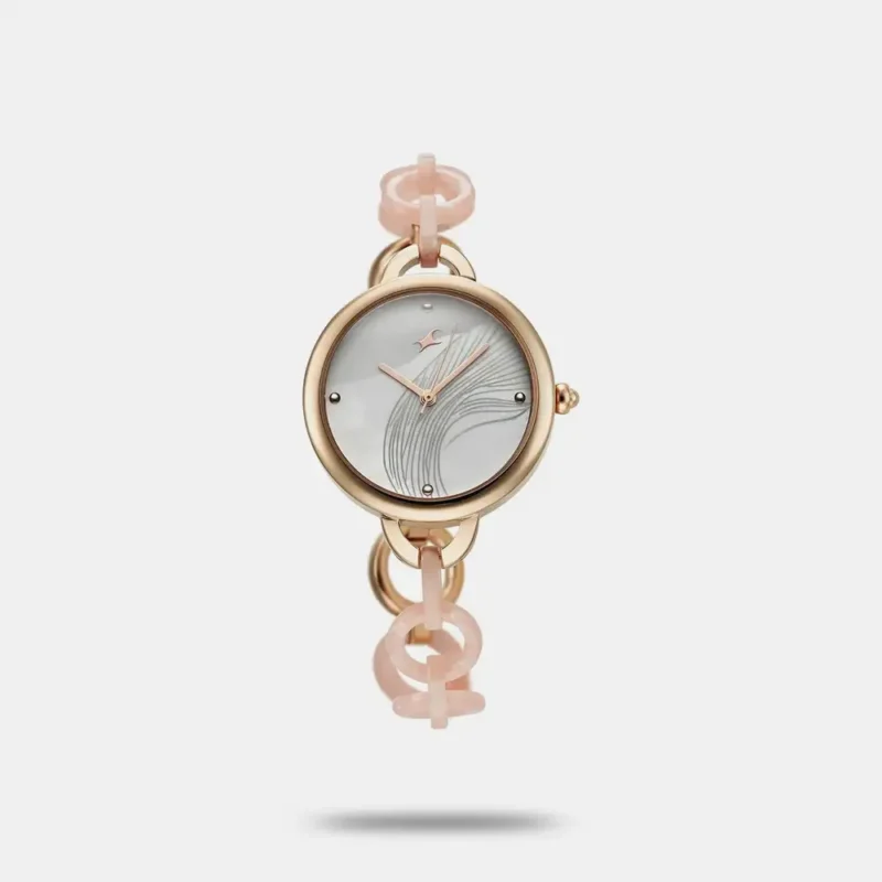 Fastrack Younique Quartz Analog Mother Of Pearl Dial Acetate And Metal Strap Watch For Girls 68037KD02