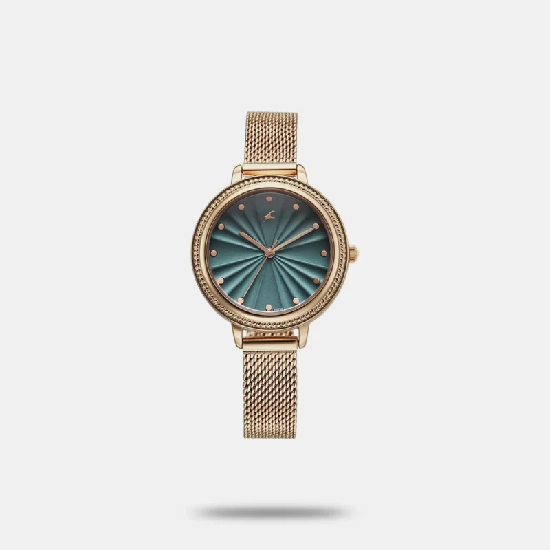 Fastrack Stunners X Quartz Analog Green Dial Stainless Steel Strap Watch For Girls 68048WM01