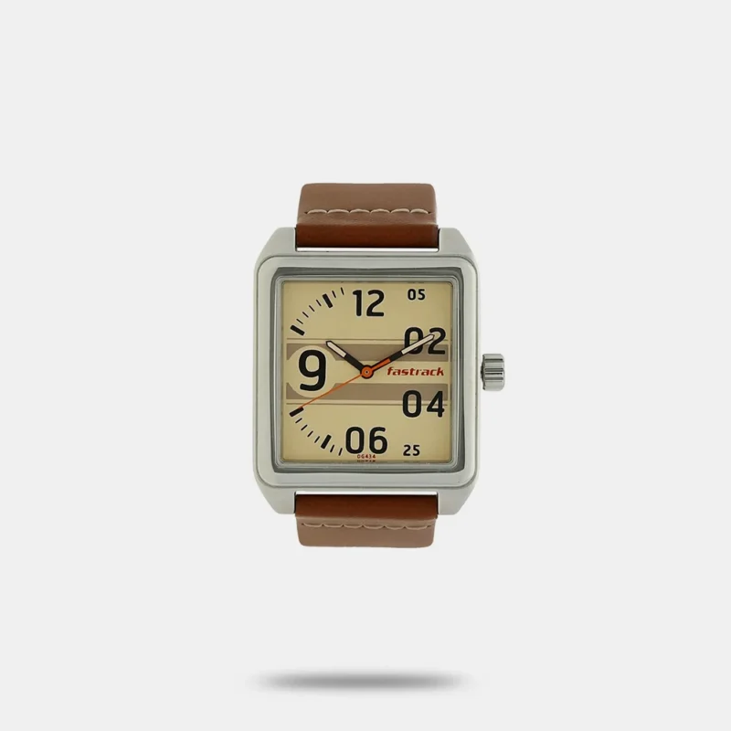Fastrack Bare Basics Quartz Analog Beige Dial Leather Strap Watch for Guys NK3164SL01