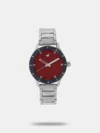 Take the offbeat lane wearing this quirky timepiece. The white round dial looks elegant with accents of orange on it. The orange leather belt strikes the right balance between sporty and feminine. Pair this watch with some white pants and an off-shoulder top for a dazzling look.