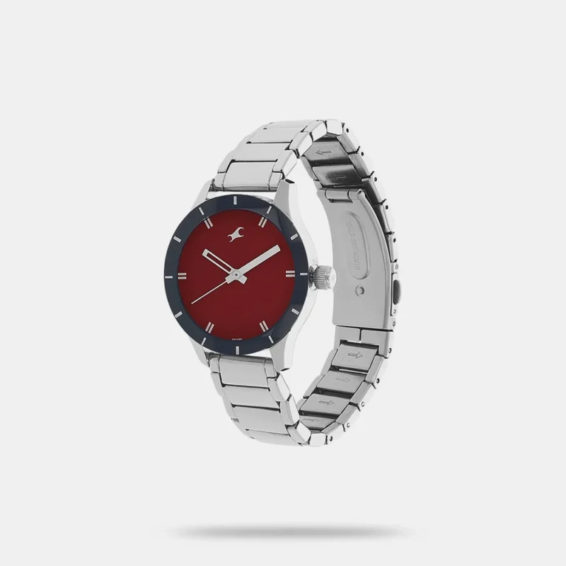 Fastrack Quartz Analog Red Dial Stainless Steel Strap Watch for Girls NK6078SM05 - Image 2