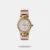 Get a plush look with this rich looking timepiece. The two-toned silver dial is adorned by elegant rose gold accents. The pink leather strap and the rose gold make this watch the perfect luxury accessory. Wear this watch with a smart dress and indulge in some good times!