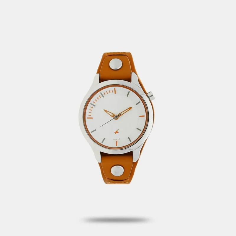 Fastrack Motorheads Quartz Analog White Dial Leather Strap Watch for Girls NK6156SL02