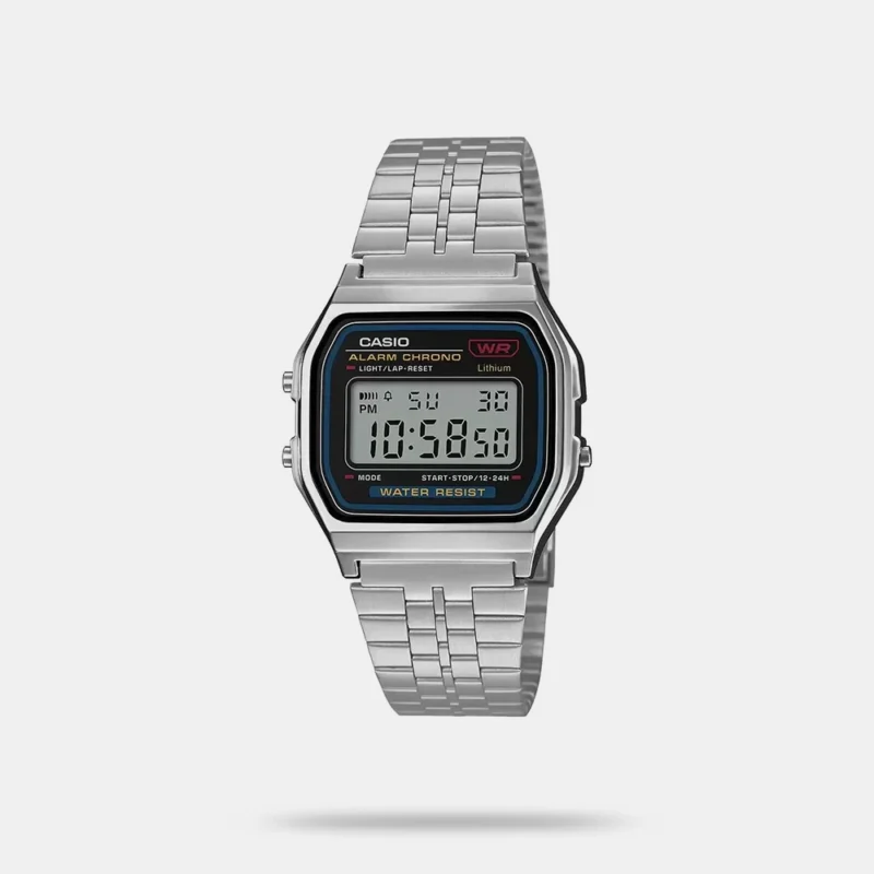 Casio Unisex Vintage A159WA-N1DF Black Digital Dial Silver Stainless Steel Band - D338