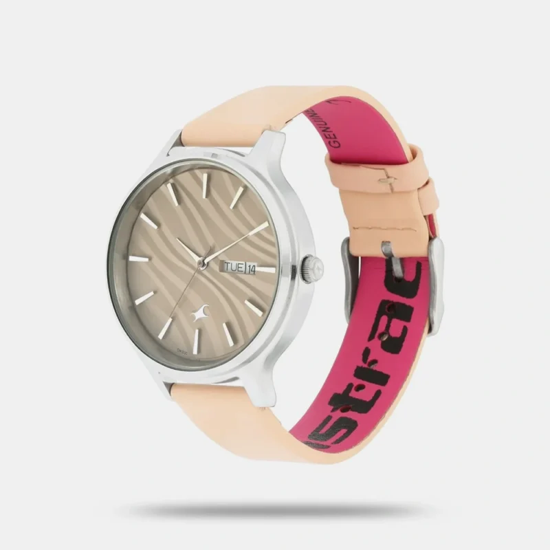 Fastrack Ruffles Quartz Analog with Day and Date Beige Dial Leather Strap Watch for Girls - NP6207SL02 - Image 2