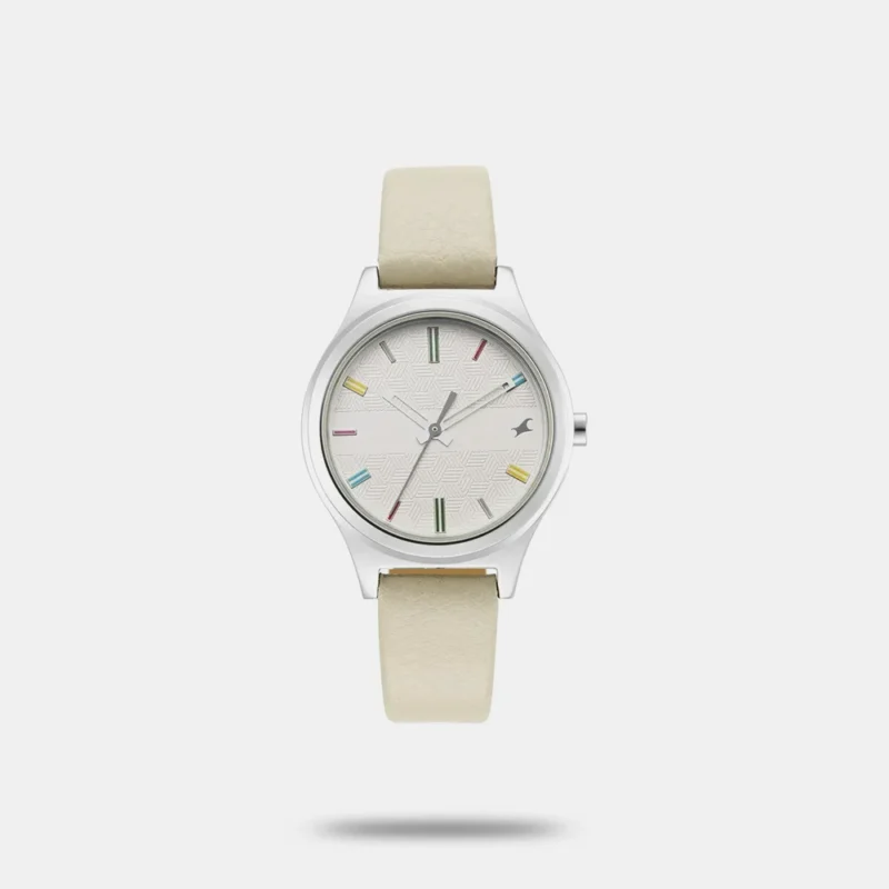 Fastrack Stunners Quartz Analog White Dial Leather Strap Watch for Girls - NR6152SL06