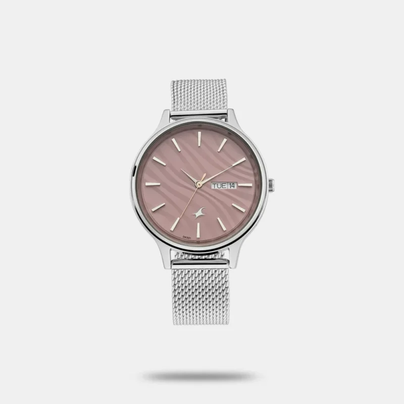 Fastrack Ruffles Quartz Analog with Day and Date Pink Dial Stainless Steel Strap Watch for Girls - NR6207SM01