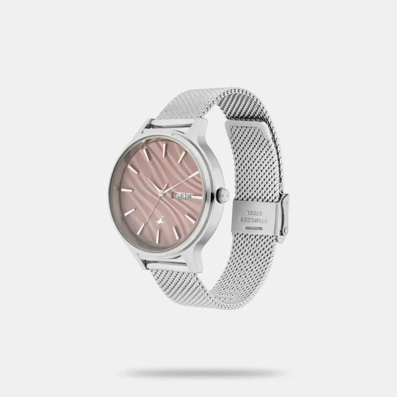 Fastrack Ruffles Quartz Analog with Day and Date Pink Dial Stainless Steel Strap Watch for Girls - NR6207SM01 - Image 2