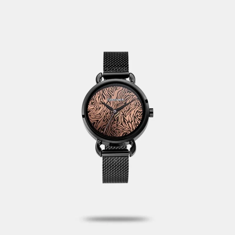 Fastrack Animal Print Quartz Analog Rose Gold Dial Stainless Steel Strap Watch for Girls - NR6221NM01