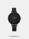 Enchant those nearby with this analog watch from Fastrack. Encased in a 30 mm case, the black round-shaped dial, features a plain 3-hand functionality, quartz movement and a crown for time adjustment. The stainless steel bracelet comes in a black hue that further elevates the look of the watch. Besides, it has a water resistance of up to 30 m and is completed with a hook buckle to ensure a secure fit on the wrist.