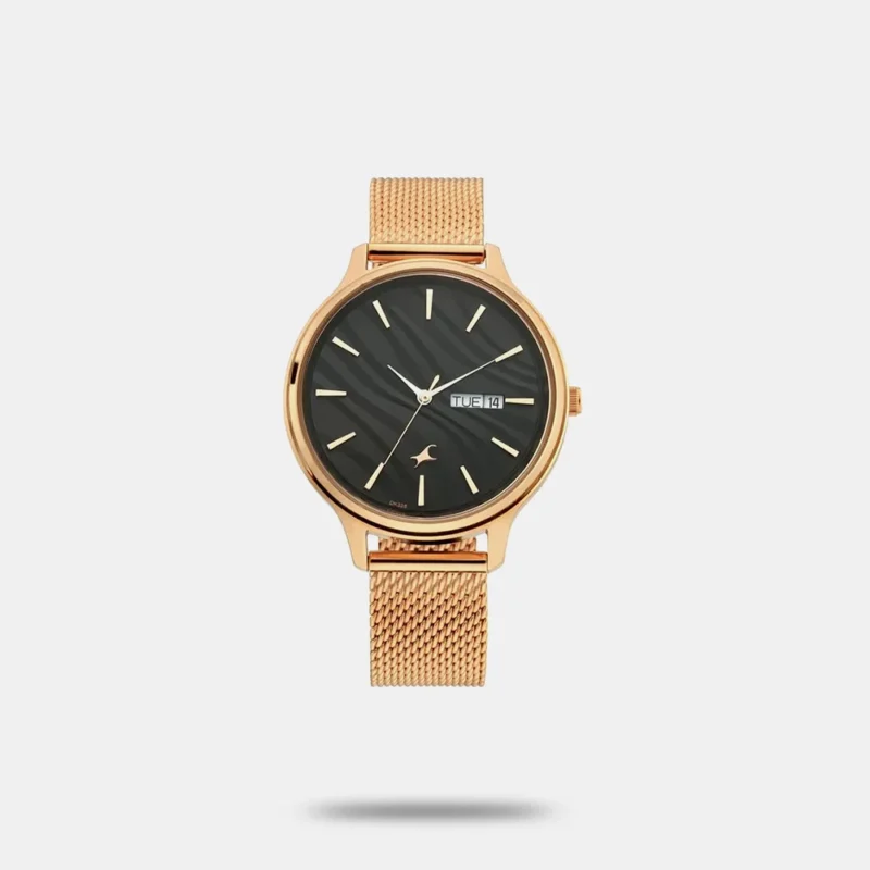 Fastrack Ruffles Quartz Analog with Day and Date Black Dial Stainless Steel Strap Watch for Girls - NS6207WM01
